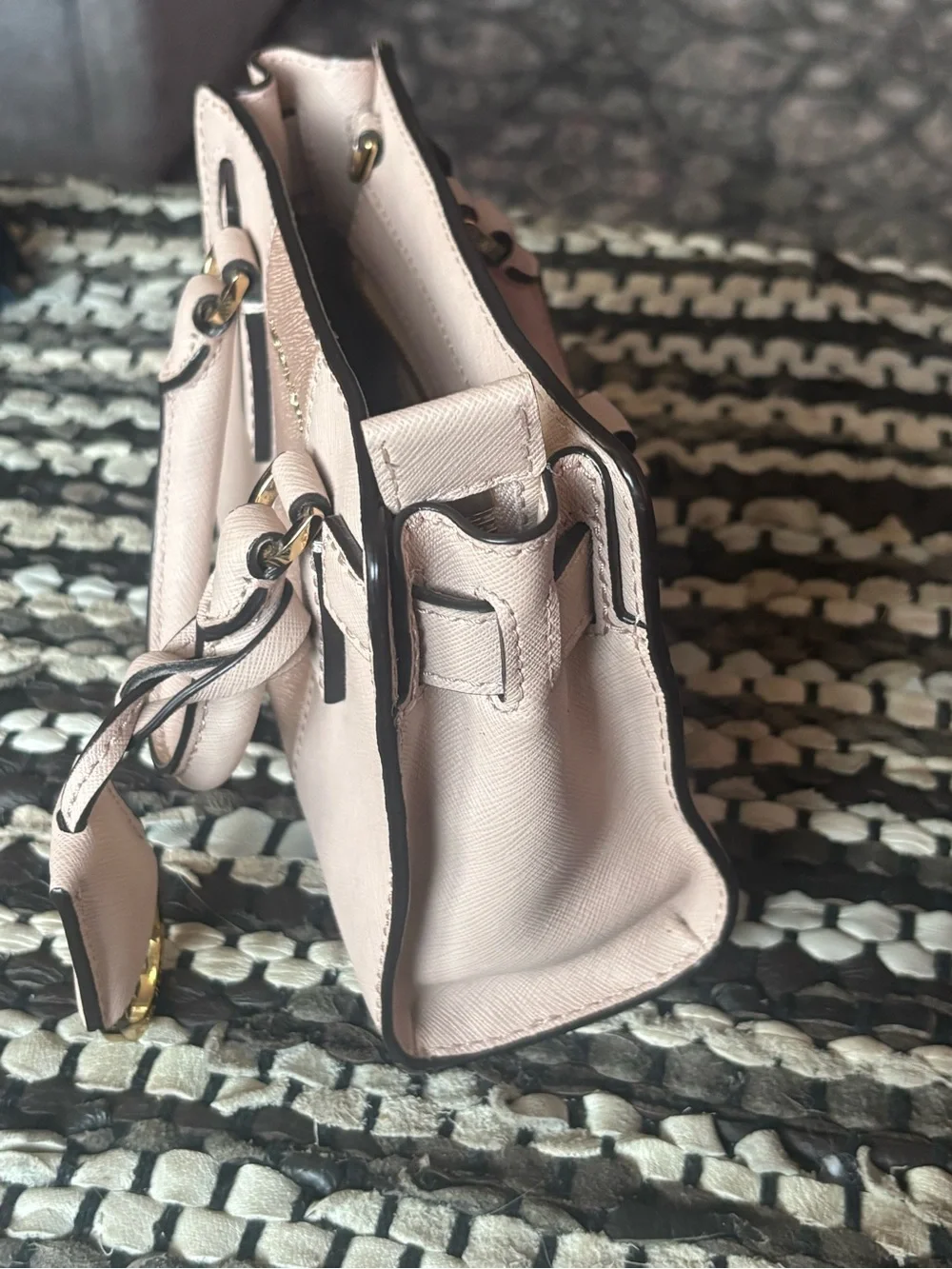 Michael Kors Blush Saffiano Mini Satchel with Gold Logo Charm